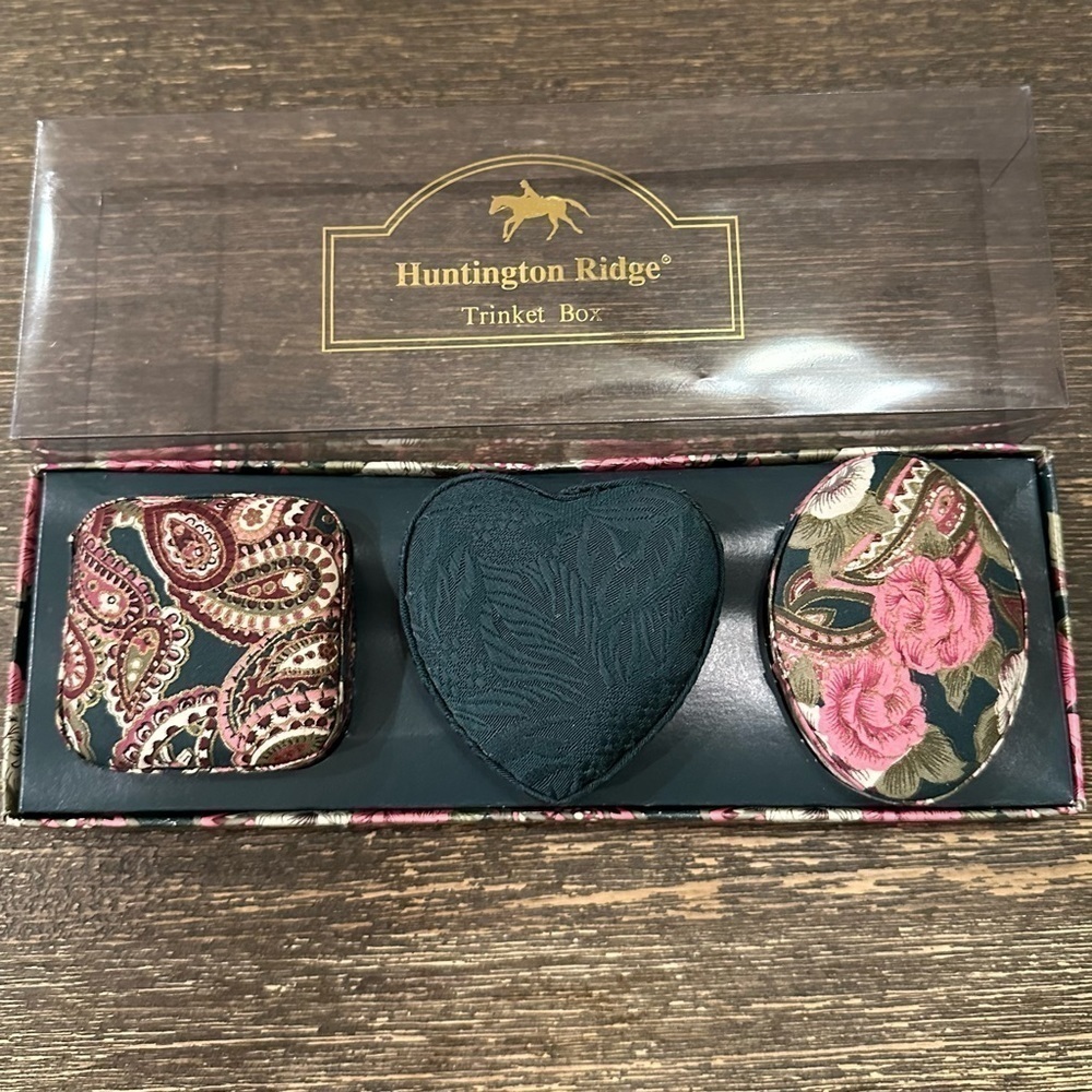 Vintage 90s Set of 3 Huntington Ridge Fabric Trinket Boxes- NEW in box